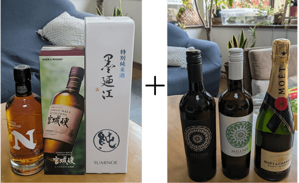 宮城峡・ニッカフロンティア・墨廼江純米セット＋モエ・エ・シャンドン白・ミルーナ赤・ミルーナ白セット