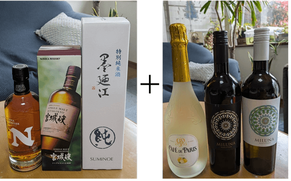 宮城峡・ニッカフロンティア・墨廼江純米セット＋カフェ・ド・パリ レモン・ミルーナ赤・ミルーナ白セット